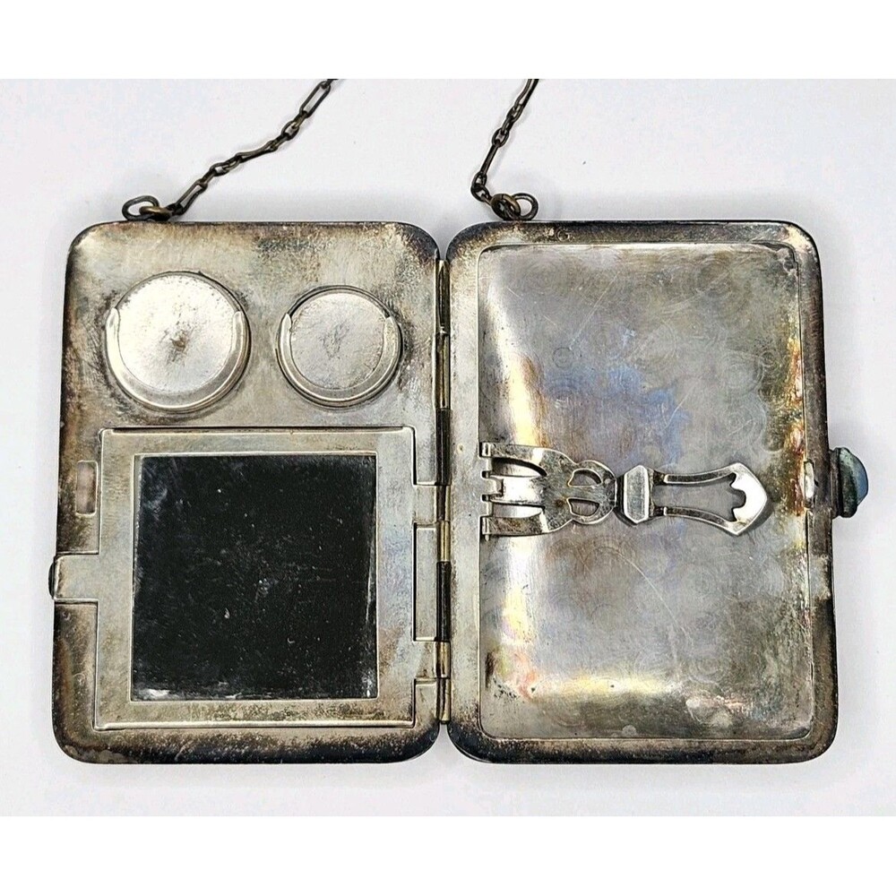 Art Deco Silver Compact Coin Holder Dance Purse Monogrammed & Engraved